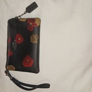 Coach Black Floral Wristlet